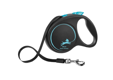 Flexi - Rullebånd Black Design Tape, 5m, M, maks 25kg, Lyseblå - Hund - Halsbånd - ZOO.no