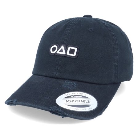 Scenes - Schwarz Unconstructed Cap - Squid Guard Icons Patch Destroyed Black Dad Cap @ Hatstore