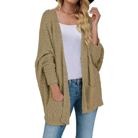 Kvinnor Enfärgad Kofta Ytterkläder Fladdermus Ärmar Fuzzy Fleece Coat