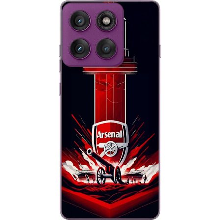 Yhteensopiva Puhelinkuori Motorola Edge 60 Pro Arsenal-embleemi, jossa tykki ja stadionmotiivi voimakkaassa punaisessa ja valkoisessa urheilusuunnitte