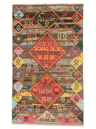92X155 Tapis Berbère Colourful Moderne Marron/Noir (Laine, Afghanistan) Carpetvista