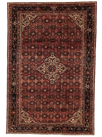 Noué À La Main Hosseinabad Tapis 209X310 De Laine Noir/Rouge Foncé