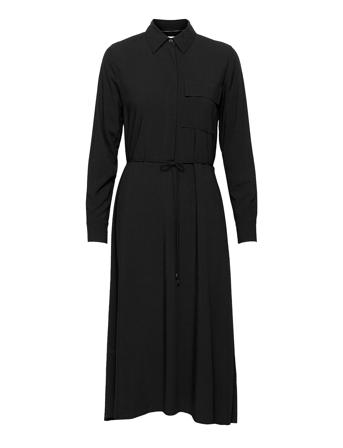 Viscose Poplin Ls Midi Dress Black Calvin Klein