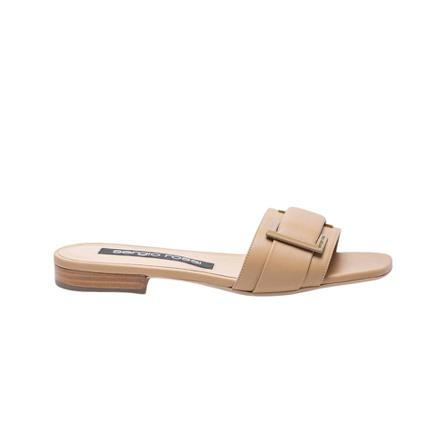 Sergio Rossi, Leather flat mules with decorative loop Beige, Dames, Maat:40 EU
