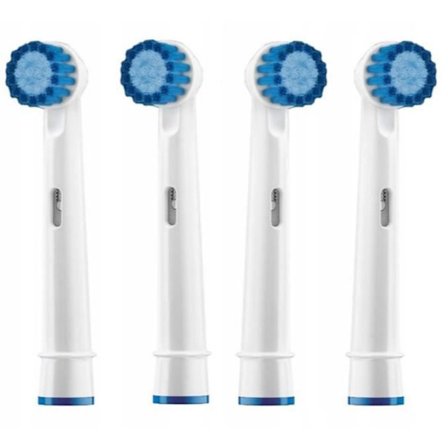 Set med 4 utbytbara huvuden lämpliga för Oral-B SENSITIVE roterande elektriska tandborstar