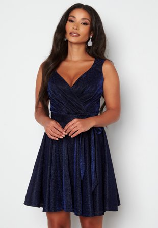 Goddiva Lurex Skater Dress Navy Klær