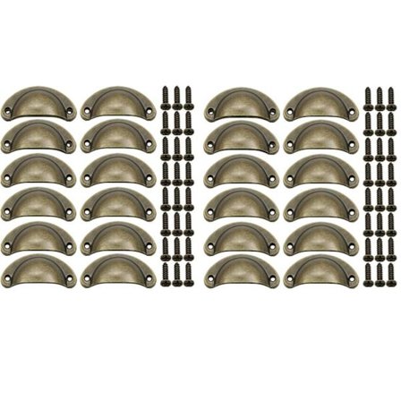 Skallhåndtak, 24 stk. Vintage møbelhåndtak Retro dekorasjon Dørhåndtak for kjøkkenskap Skuffeskap, Med 48 skruer Antikk messing Po