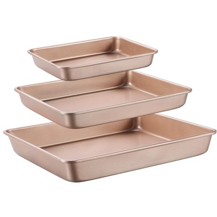 Grunt bakplåtsset, non-stick rektangulär kakform, stapelbart bakplåtsset (3 delar), ugnsformar, guld (9-tum/11-tum/13-tum).