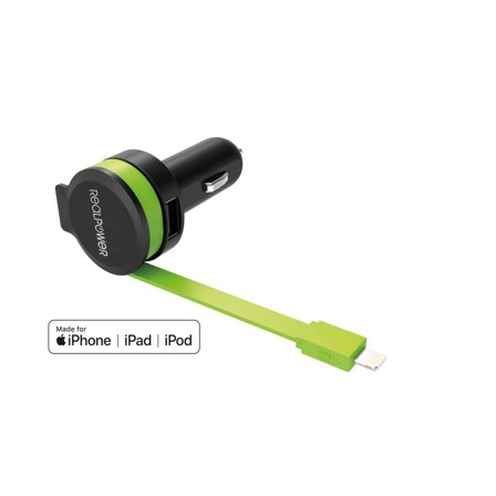REALPOWER Car Charger L - integrated Lighning Cable + 1x USB