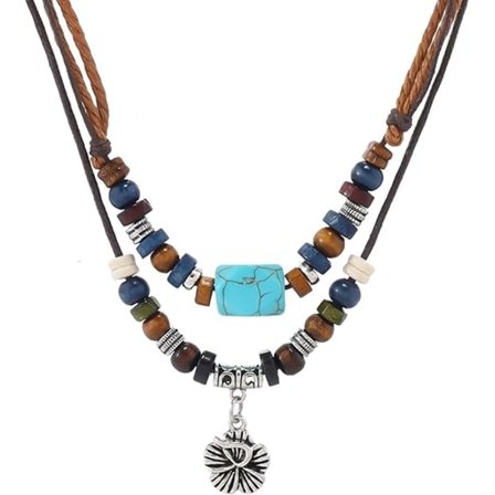 1 kpl Western Layered Boho Puuhelminauha Choker Kaulakoru Onnea Kuparikolikot Sydämen Muotoinen Kukka Punottu Kaulakoru Retro Fas