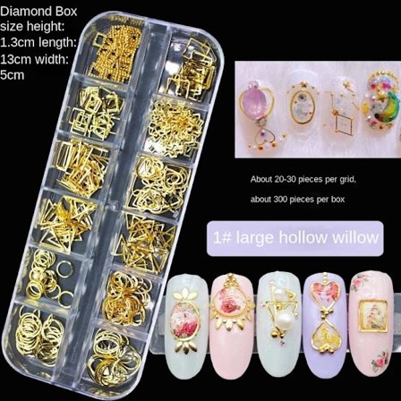 Nageldekorationer för Nail Art 12 Grid Large Box Nail Rivet Metallmaterial Paljetter 12# hollow silver Rivet