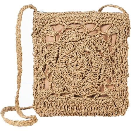 Crossbody-väska, dam casual halmväska ihålig vävd tröja med