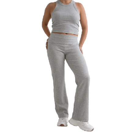 aim'n Grey Melange Ease Ribbed Petite Pants Byxor Dam Grå M