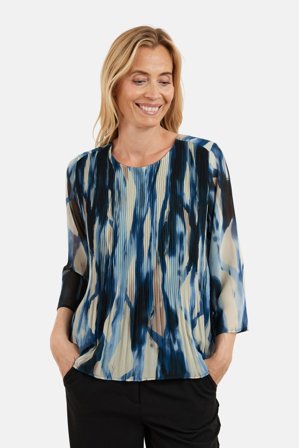 SIGNATURE - 3/4 Ærmet Bluse - Navy Mix - Plisseret
