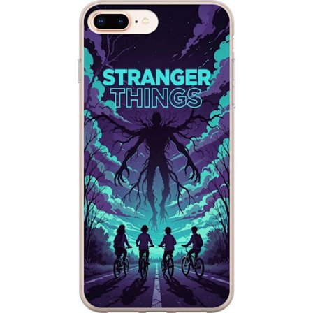 Yhteensopiva Puhelinkuori Apple Apple iPhone 7 Plus Stranger Things -inspiroitunut fantasiaillustraatio, jossa on tumma hirviö, pyöräilevät lapset