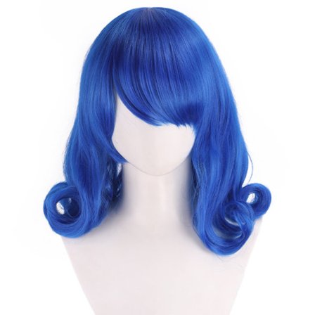 Rollespill anime parykk, dypblått krøllete kort hår