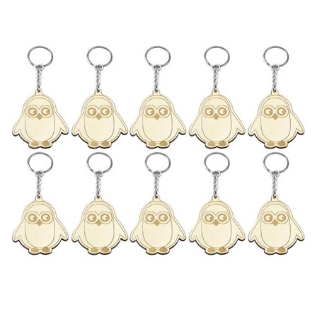 10-pack Trä Nyckelring Cartoon Djur Mönster Hänge Dekorativ Nyckelring Barn Liten Present (Pingvin Mönster)