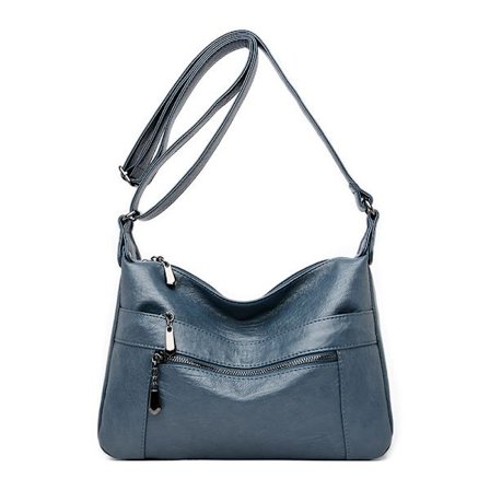 Kvinners skinn crossbody-veske med flere lommer, myk skinnveske for kvinner, lett med justerbar stropp (blå)