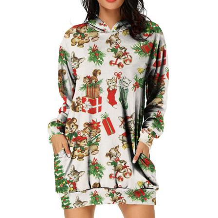 Damer Med Fickor Xmas Huvklänningar Snowflake Print Pullover
