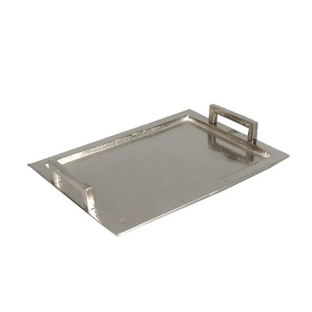 Dekorativ bakke i sølvfarvet aluminium, 35x25x5cm