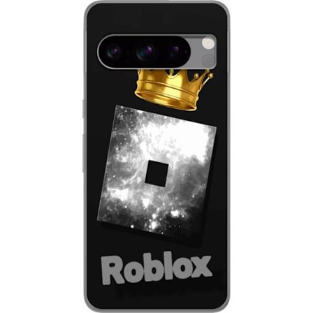 Kompatibel Mobilcover til Google Google Pixel 8 Pro Minimalistisk sort og sølvfarvet Roblox-symbol med gylden krone og luksuriøs gamer-æstetik på