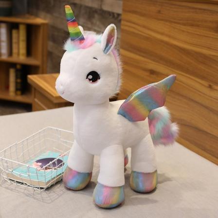 Regnbåge Pegasus docka flickhjärta Fylld leksak Rainbow hästkudde bra present till barn flickor pojkar vit 40cm