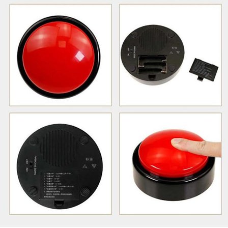 Stor talende Buon-ur, talende vækkeur til blinde, ældre eller synshandicappede - fortæller tid, dato og dag (rød og sølv)