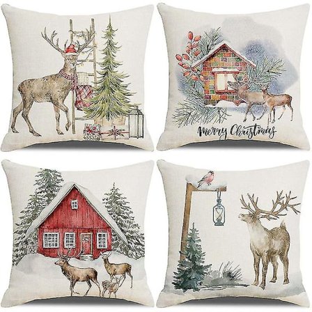 Bomull Lin Pudetrekk Juletrykk Putetrekk Hjort Trykk Sofa Pude