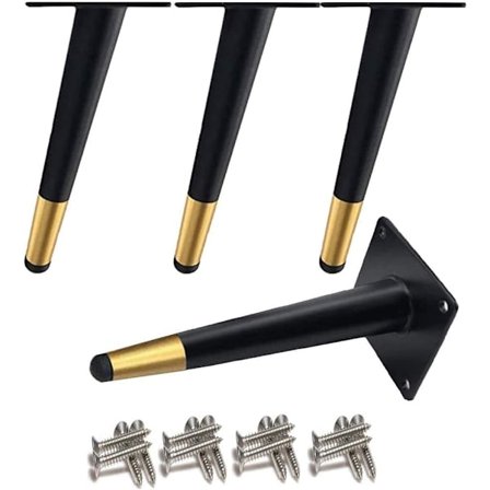 4 stk. skrå bordben i metal til skabe (15 cm), kegleformede møbelben, 201 rustfrit stål, sort