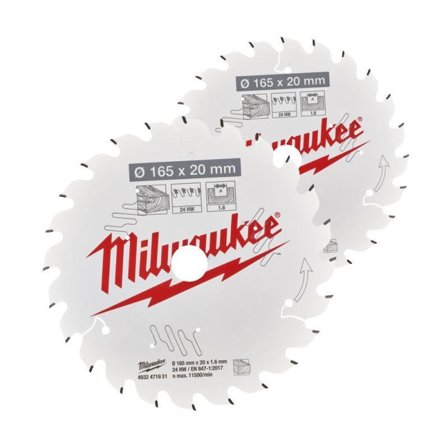 Milwaukee 4932492433 Sågklinga 165x20 mm, 40T, 2-pack, Såga