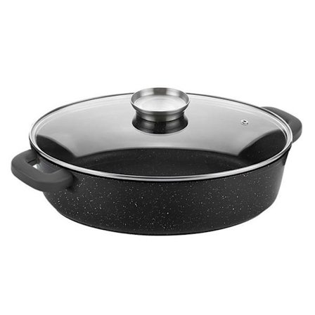Stegepande - CHEFFINGER - 38 cm - Marmorbelægning - Glaslåg - Non-stick
