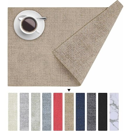 Värmebeständiga Placemats i Konstläder för Matbord Set om 6, Vattentäta Torkbara Tvättbara PU Tab