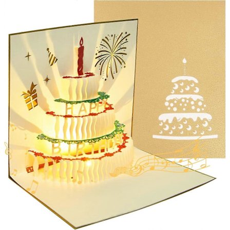 Grattis på födelsedagen-kort, 3D Pop Up födelsedagskort, födelsedagskort med musik och sju färger ljus rolig födelsedagspresent