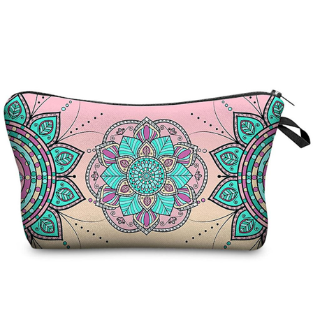 Polyestertryckt mönstrad kosmetisk väska kvinnlig clutch väska multifunktionell reseförvaringsväska
