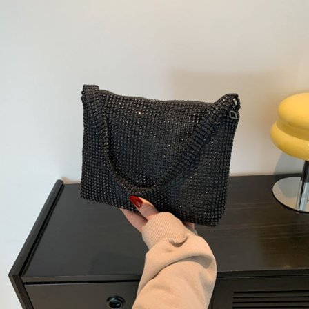 Mode enkel axelväska Diamond infälld handväska SVART