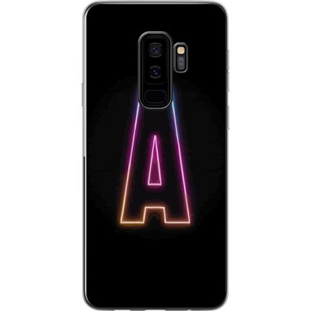 Kompatibel Mobilcover til Samsung Samsung Galaxy S9+ Minimalistisk neonbogstav A i regnbuefarvet lys mod sort baggrund i moderne typografisk stil