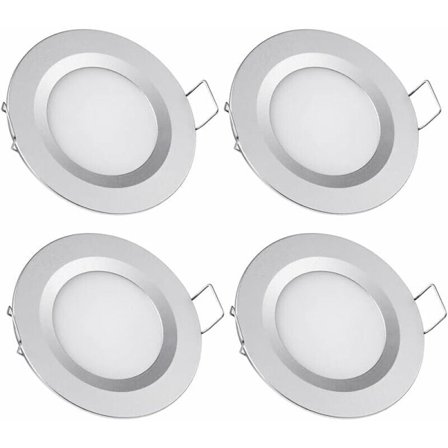 4 x Indbygget LED Spot 12V hul 58-65mm 3W 3200K Forsænket loftlampe til autocamper van yacht varm hvid (sølv finish)