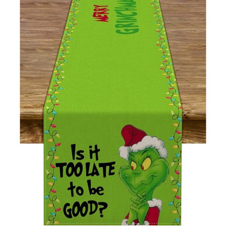 Merry Grinchmas Bordløber Jul Jule Buffalo Plaid Check Vinter Ferie Fest Dekoration Pejs Køkken Spisestue Hjemmeindretning Grøn