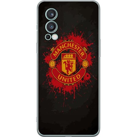 Kompatibelt Mobildeksel til OnePlus OnePlus Nord 2 5G Manchester United logo i rød og gul farge med røff sportslig bakgrunn