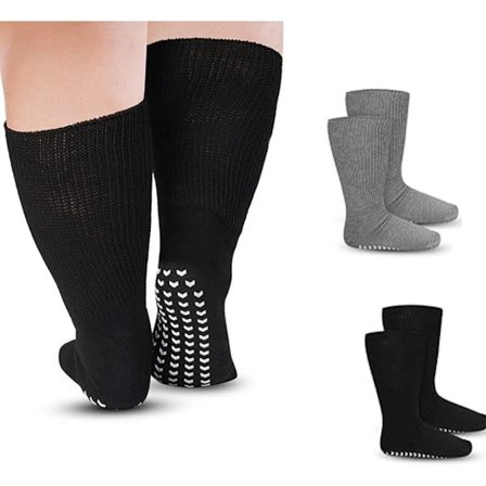 2-par pakke - Skridsikre bomuldssokker med klæbende knopper på bunden, plus size, egnet til mænd, kvinder og børn.