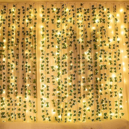 1 Stykke Kunstig Vedbend, Kunstig Hængende Vedbend Med 100 LED Lys