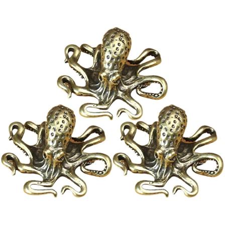3 st små bläckfisklyckostatyetter i metall mässing te husdjur bordsdekoration teset hantverk Golden 3.60X3.60X1.50CM