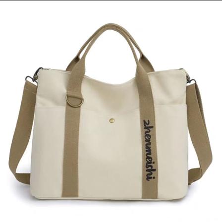 Kvinders polstret lærredstaske Student Handbag Satchel Bag Skuldertaske White