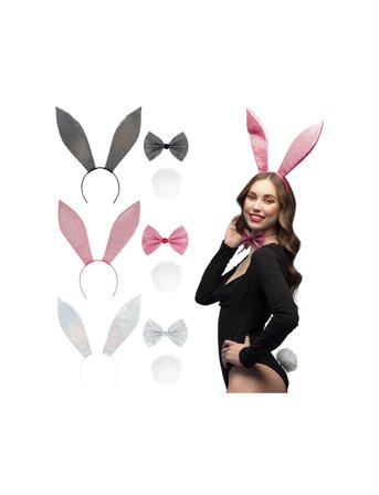 IPK Bunny Accessory Set (Headband, Tail, Bow Tie) 3 Color Options - Grey - 0
