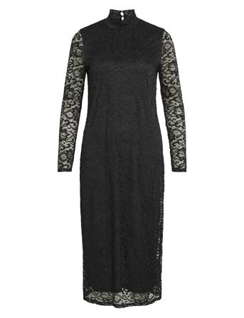 Vidida L/S High Neck Midi Lace Dress/Ka Knælang Kjole Black Vila