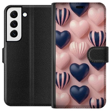 Kompatibelt Lommeboketui til Samsung Galaxy S22+ 5G Myke tredimensjonale hjerter i rosa og marineblå toner i et romantisk mønster