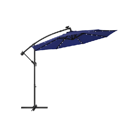 Rootz Marineblå 3 m udendørs parasol - parasol - Solar LED-lys - Metalstang - 180gsm polyesterstof - 2,45 m højde - 14,1 kg