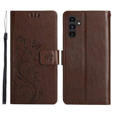 Samsung Galaxy S26+ Plånboksfodral Konstläder Fjäril Blomma - Brun