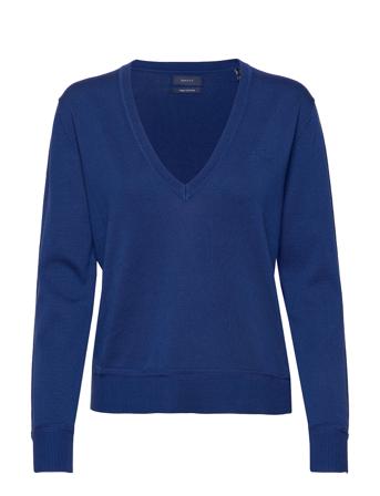 Light Cotton V Neck Pullover Striktrøje Blå GANT