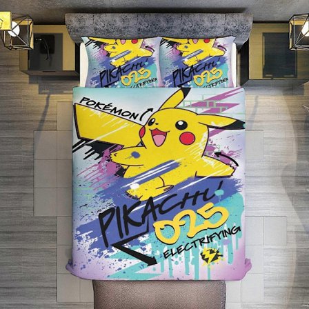 KA572 Pokémon Dynesett for barn Gutter Tenåring Tween 3D Lett Mikrofiber Sengetøy Sett (1 Dynetrekk, 2 Putetrekk) Laken RM572